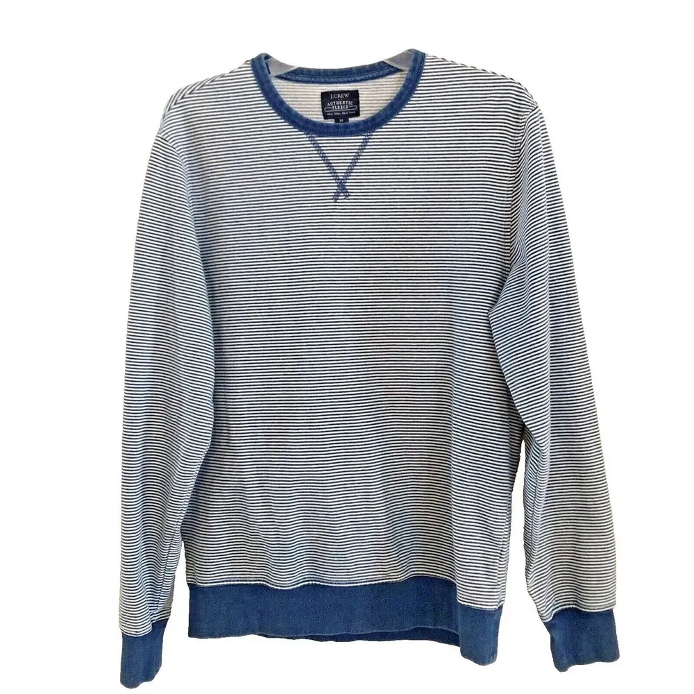 J Crew Striped Sweatshirt Mens Sz M Indigo Cotton Crew Preppy Nautical Beachy